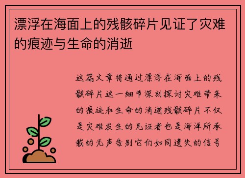 漂浮在海面上的残骸碎片见证了灾难的痕迹与生命的消逝